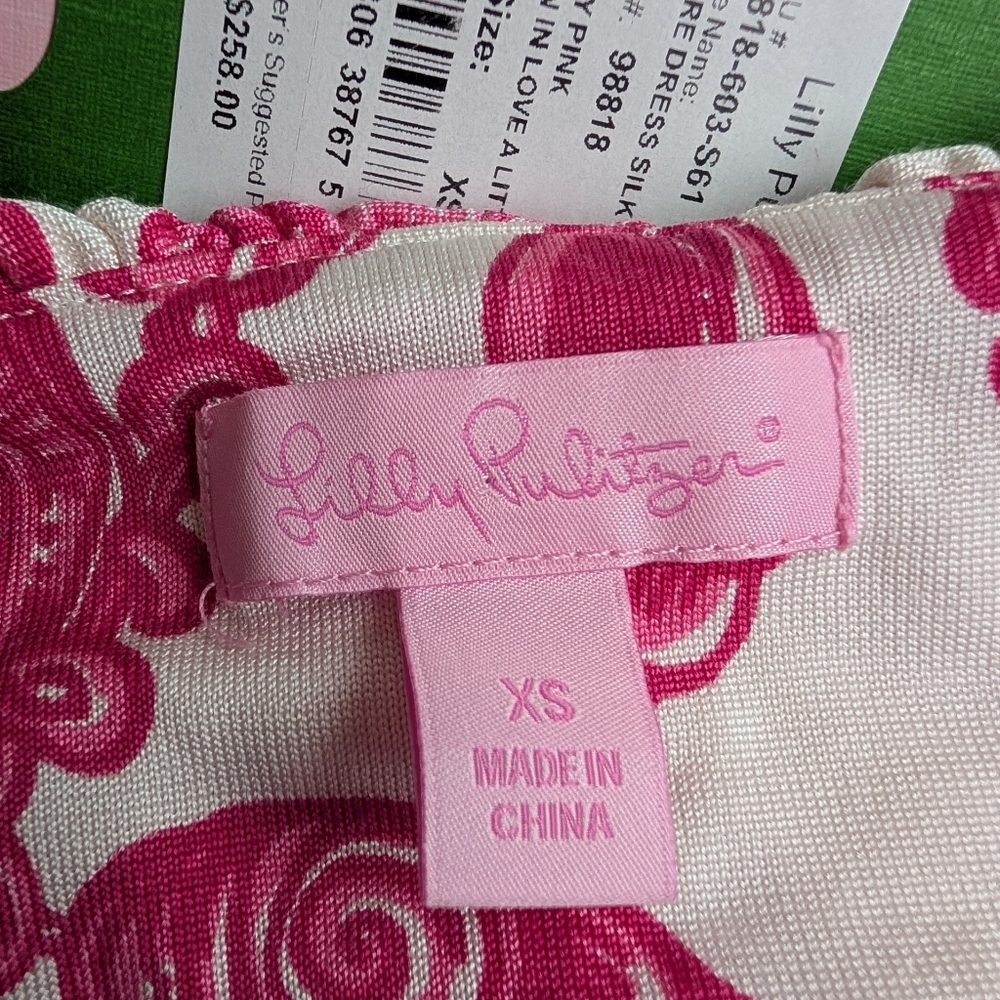Lilly Pulitzer Clare Dress Silk Jersey Hotty Pink Fallin In Love A Little XS NWT - Picture 9 of 12